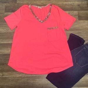 BIBI Size Small Neon Pink Top